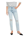 Buy-Ladies High Rise Super Strong Slightly Stretchy Slim Fit Denim Jeans With Cropped Hem | Ripped | "Samina" - B Grade-Light Wash Blue-24-Regular-Online-in South Africa-on Zalemart