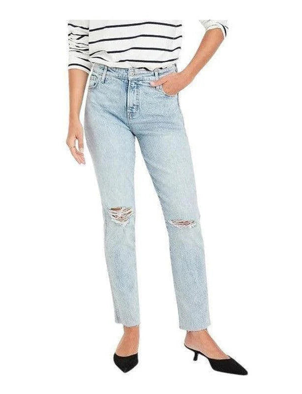 Buy-Ladies High Rise Super Strong Slightly Stretchy Slim Fit Denim Jeans With Cropped Hem | Ripped | "Samina" - B Grade-Light Wash Blue-24-Regular-Online-in South Africa-on Zalemart