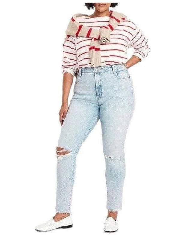 Buy-Ladies High Rise Super Strong Slightly Stretchy Slim Fit Denim Jeans With Cropped Hem | Ripped | "Samina" - B Grade-Online-in South Africa-on Zalemart