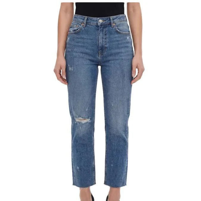 Buy-Ladies High Rise Super Strong Straight Leg Ripped Jeans | Cropped | "Zia" - B Grade-Blue-26-Online-in South Africa-on Zalemart
