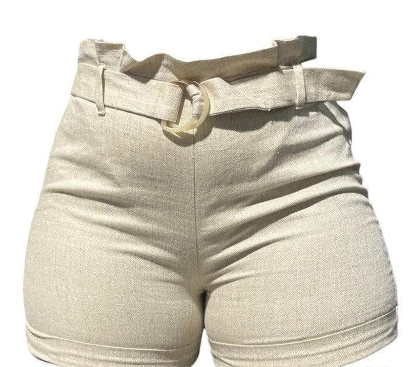 Buy-Ladies High Waist Paper Bag Linen Shorts | "Oola"-Sandstone-26-Online-in South Africa-on Zalemart