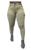 Buy-Ladies High Waist Super Skinny Strong Stretchy Cargo Pants | Zip Detail | "Oola"-Olive Green-28-Online-in South Africa-on Zalemart