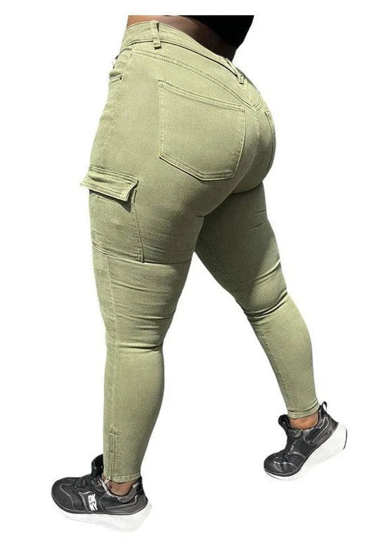 Buy-Ladies High Waist Super Skinny Strong Stretchy Cargo Pants | Zip Detail | "Oola"-Online-in South Africa-on Zalemart