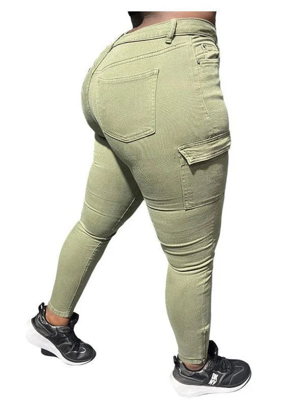 Buy-Ladies High Waist Super Skinny Strong Stretchy Cargo Pants | Zip Detail | "Oola"-Online-in South Africa-on Zalemart