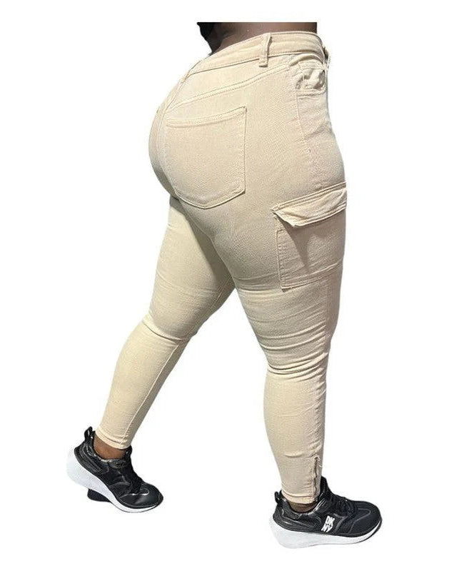 Buy-Ladies High Waist Super Skinny Strong Stretchy Cargo Pants | Zip Detail | "Oola"-Online-in South Africa-on Zalemart