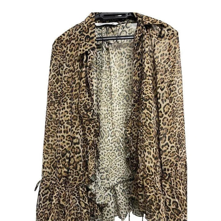 Buy-Ladies Sheer Blouse with Raffles | Leopard Print | "Zia"-Online-in South Africa-on Zalemart