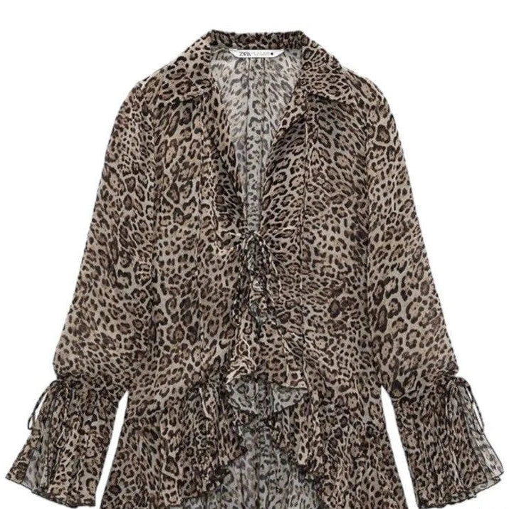 Buy-Ladies Sheer Blouse with Raffles | Leopard Print | "Zia"-Online-in South Africa-on Zalemart