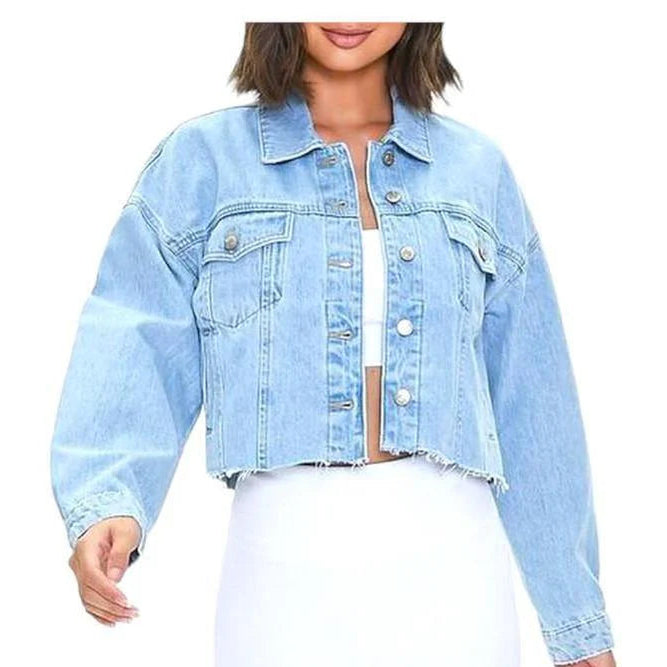 Buy-Ladies Super Strong Cropped Denim Jacket | Plain | "Fele"-Light Blue-S-Online-in South Africa-on Zalemart