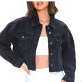 Buy-Ladies Super Strong Cropped Denim Jacket | Ripped | "Fele"-Charcoal Black-S-Online-in South Africa-on Zalemart