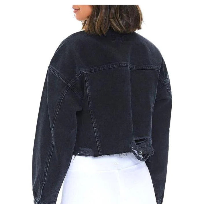 Buy-Ladies Super Strong Cropped Denim Jacket | Ripped | "Fele"-Online-in South Africa-on Zalemart