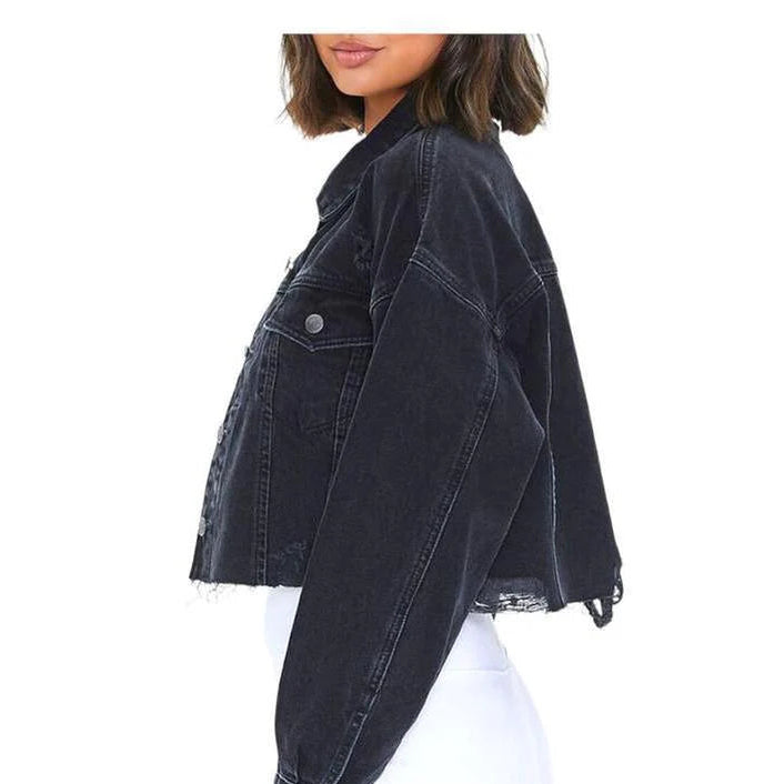 Buy-Ladies Super Strong Cropped Denim Jacket | Ripped | "Fele"-Online-in South Africa-on Zalemart
